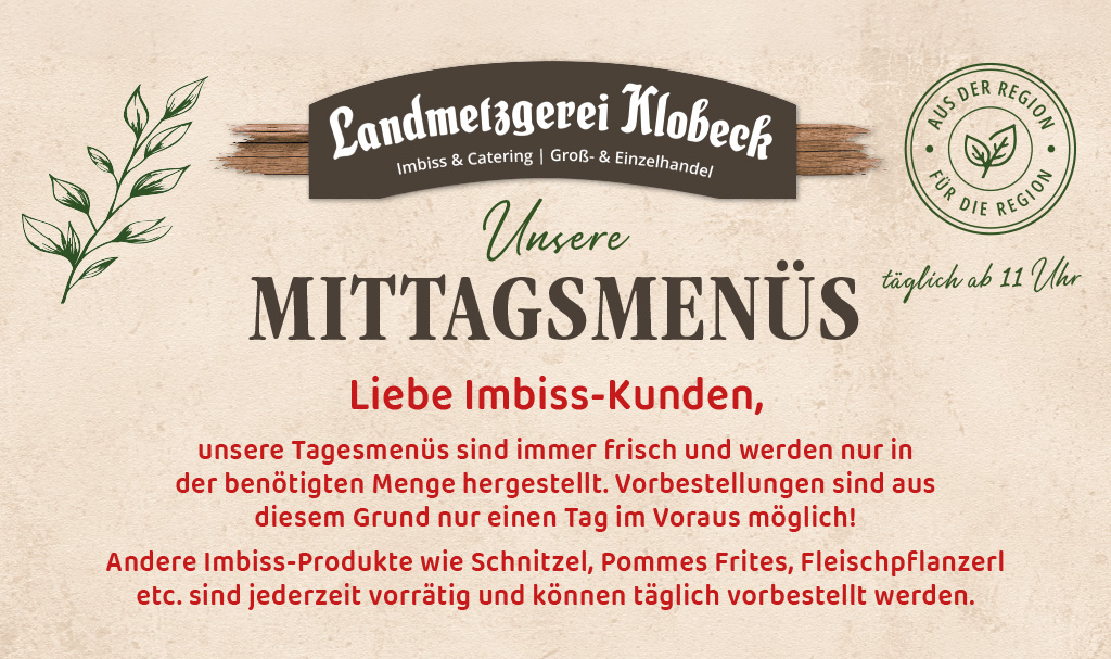 Hinweis-Mittagsmenues